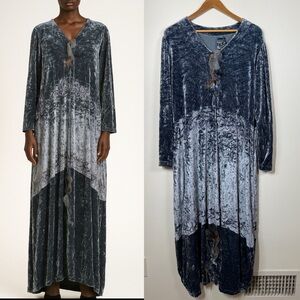 Bluefish Vintage Velour Velvet Blue Fairy Maxi Dress‎